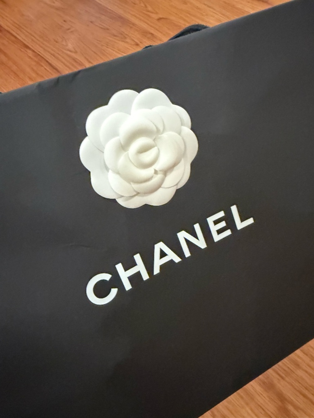 Chanel paper shopping bag - black with white rose detail